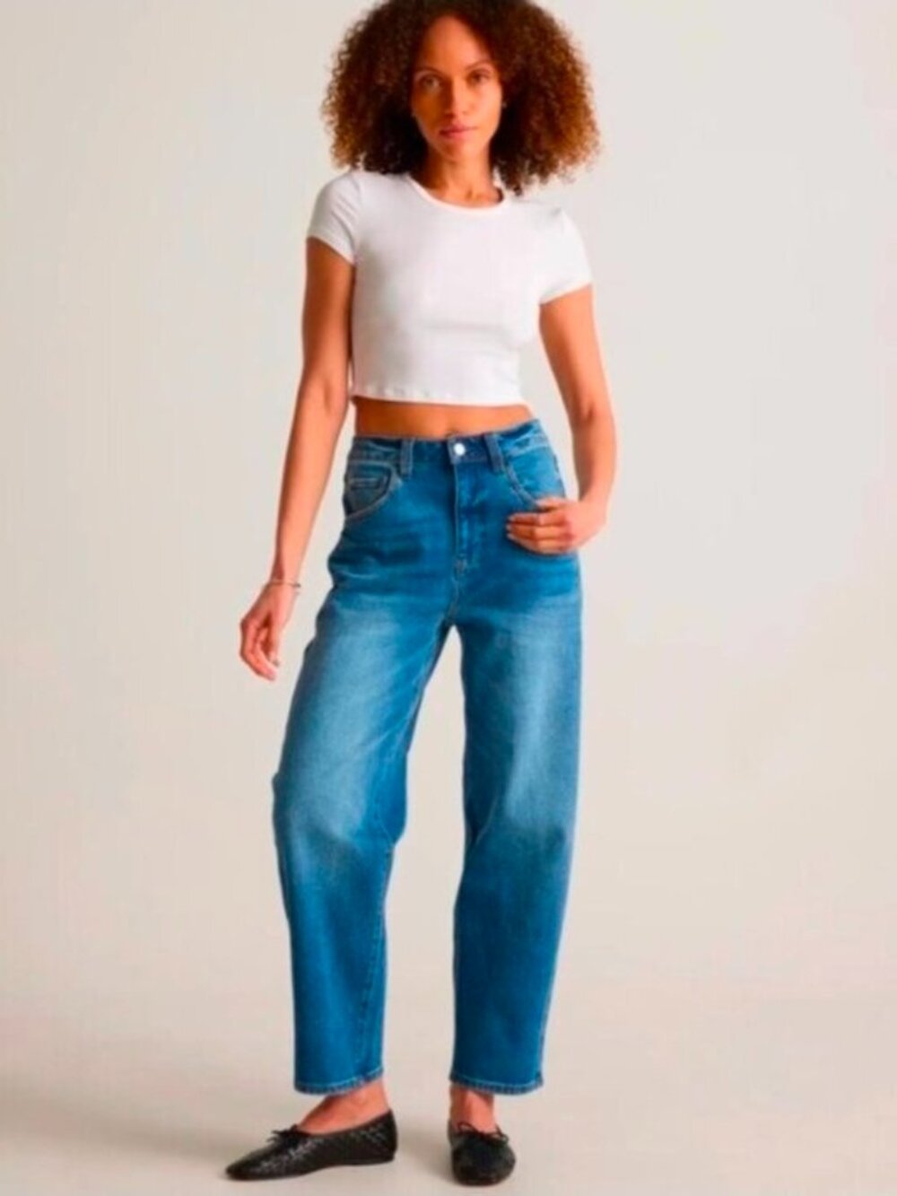 Quince Bella Stretch Barrel Jeans in Atlantic Blue Size 26